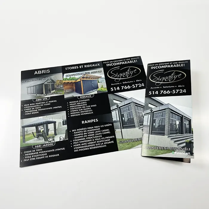Dépliant publicitaire pour entreprise de rampes et abris imprimé par Art Graphique.